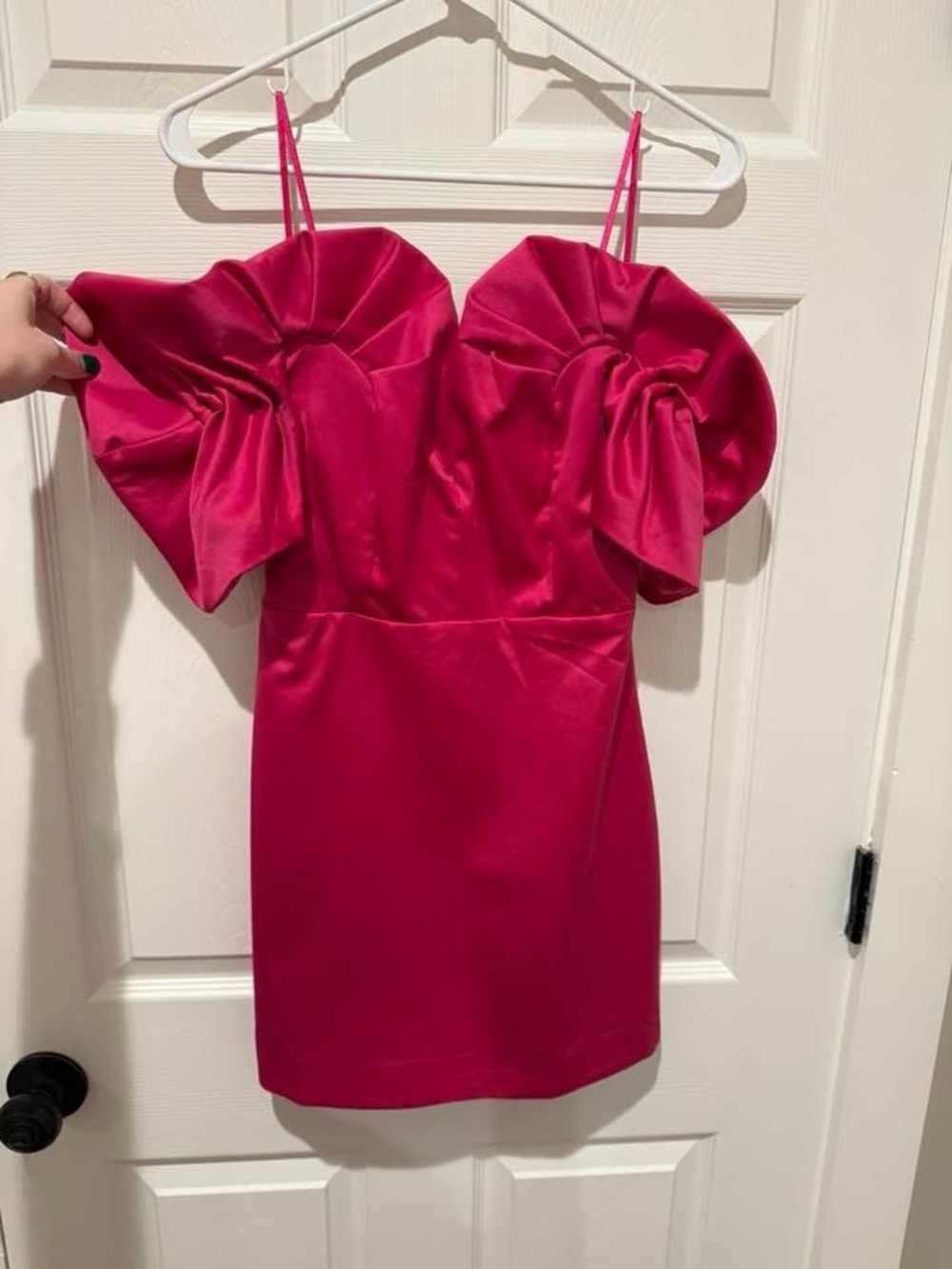 Hot Pink Off-Shoulder Bow Mini Dress - Brand Unlisted